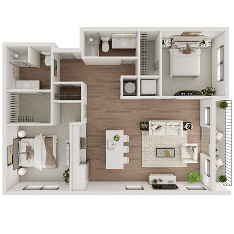 Two Bed Two Bath 1,256 SF Floor Plan at Echo Park in Omaha, NE